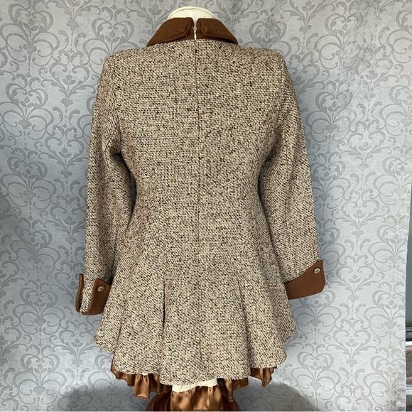ViVi Vintage-style brown tweed babydoll Cottagecore Academia ruffle Sz L dress - Picture 9 of 16